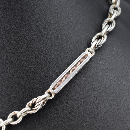 Antique '1909' Sterling Silver Bar and Love Knot Albert Chain Necklace | 14.5"
