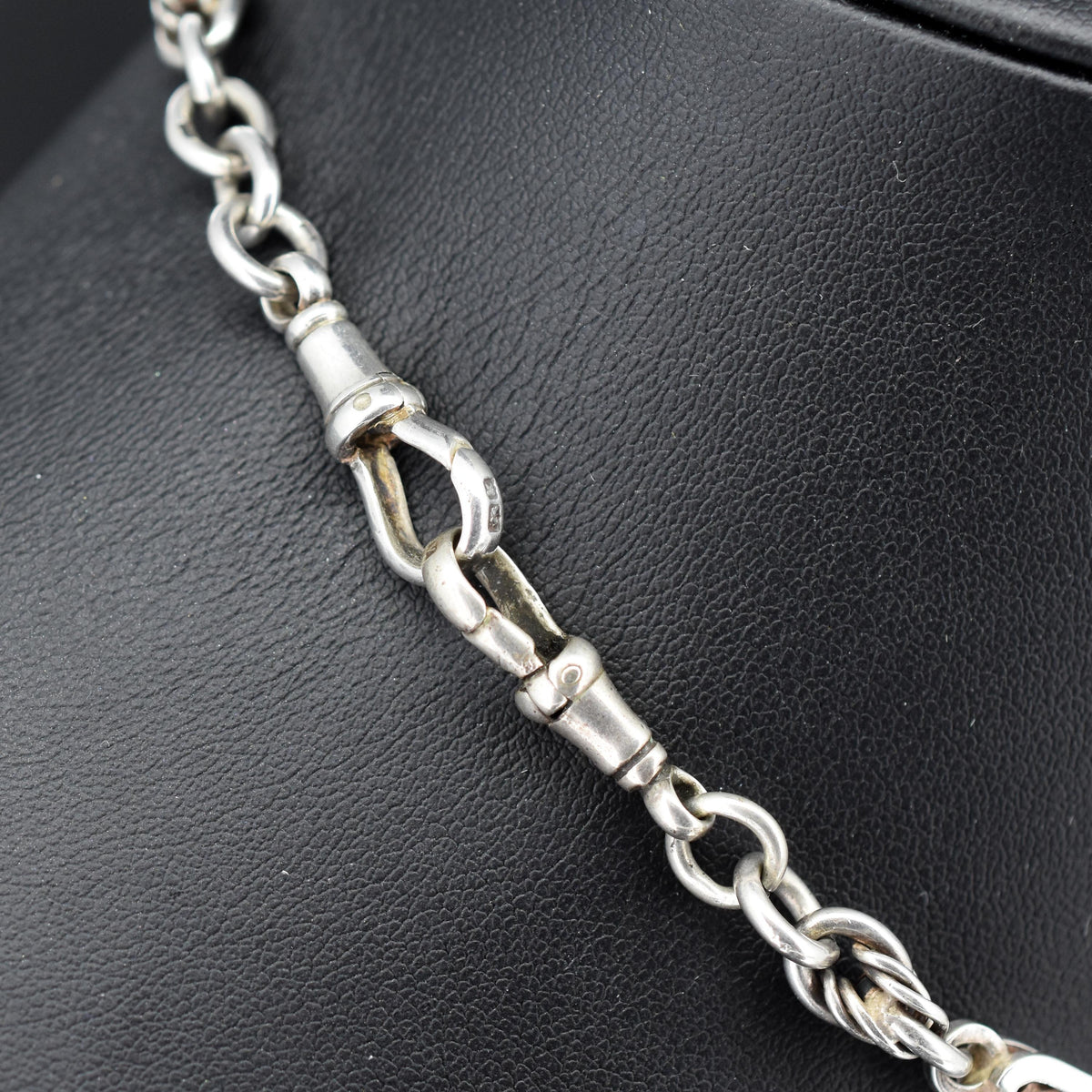 Antique '1909' Sterling Silver Bar and Love Knot Albert Chain Necklace | 14.5"