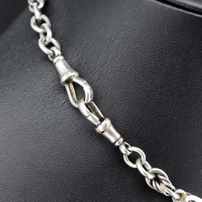Antique '1909' Sterling Silver Bar and Love Knot Albert Chain Necklace | 14.5"