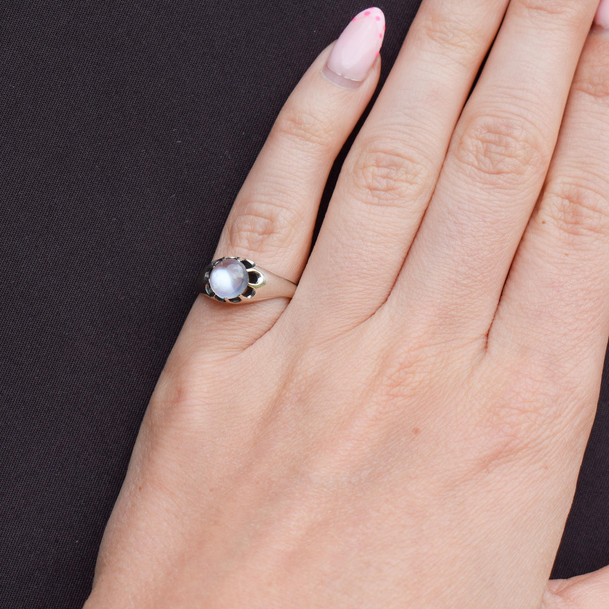 Antique 1.03ct Moonstone Oval Cabochon Sterling Silver Ring