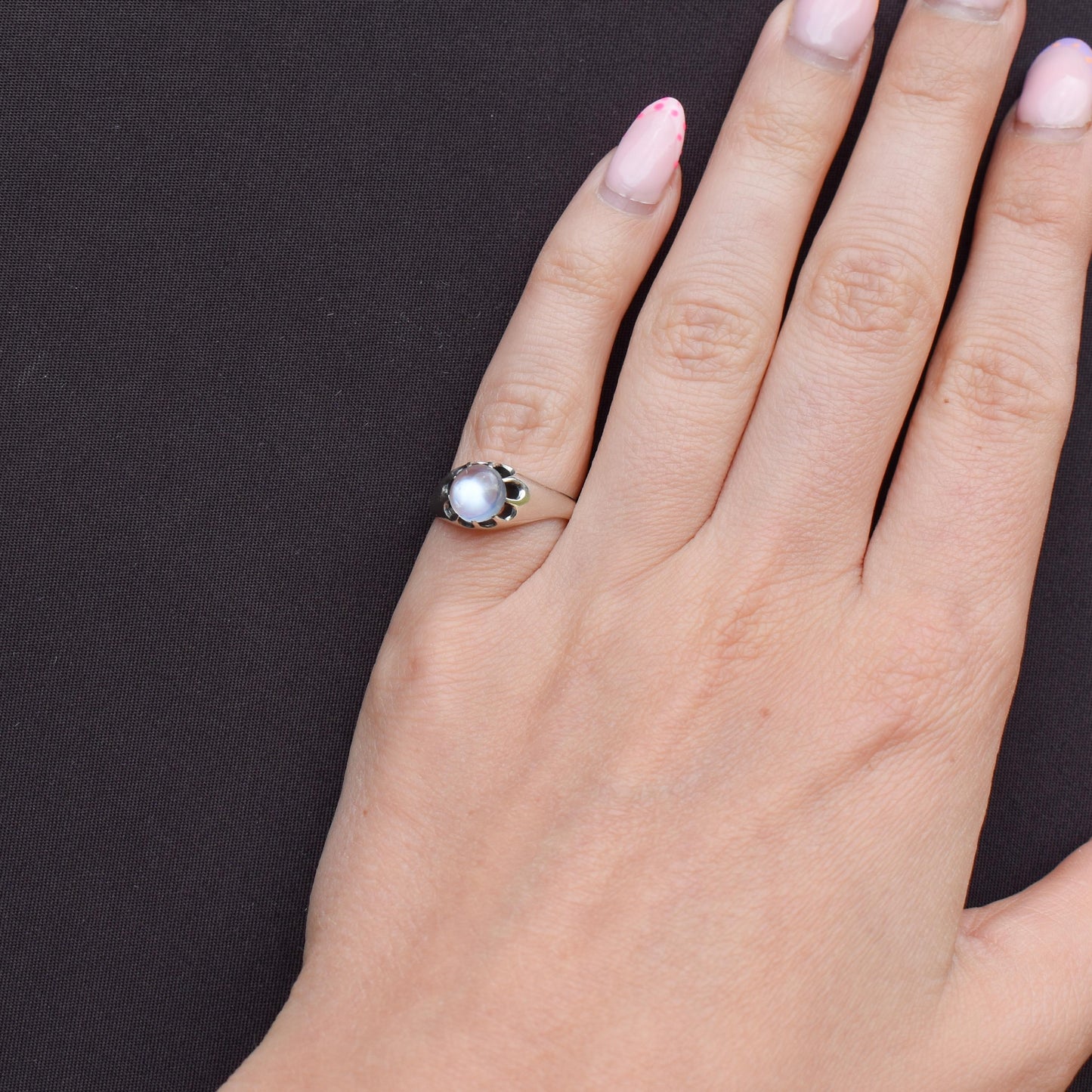 Antique 1.03ct Moonstone Oval Cabochon Sterling Silver Ring