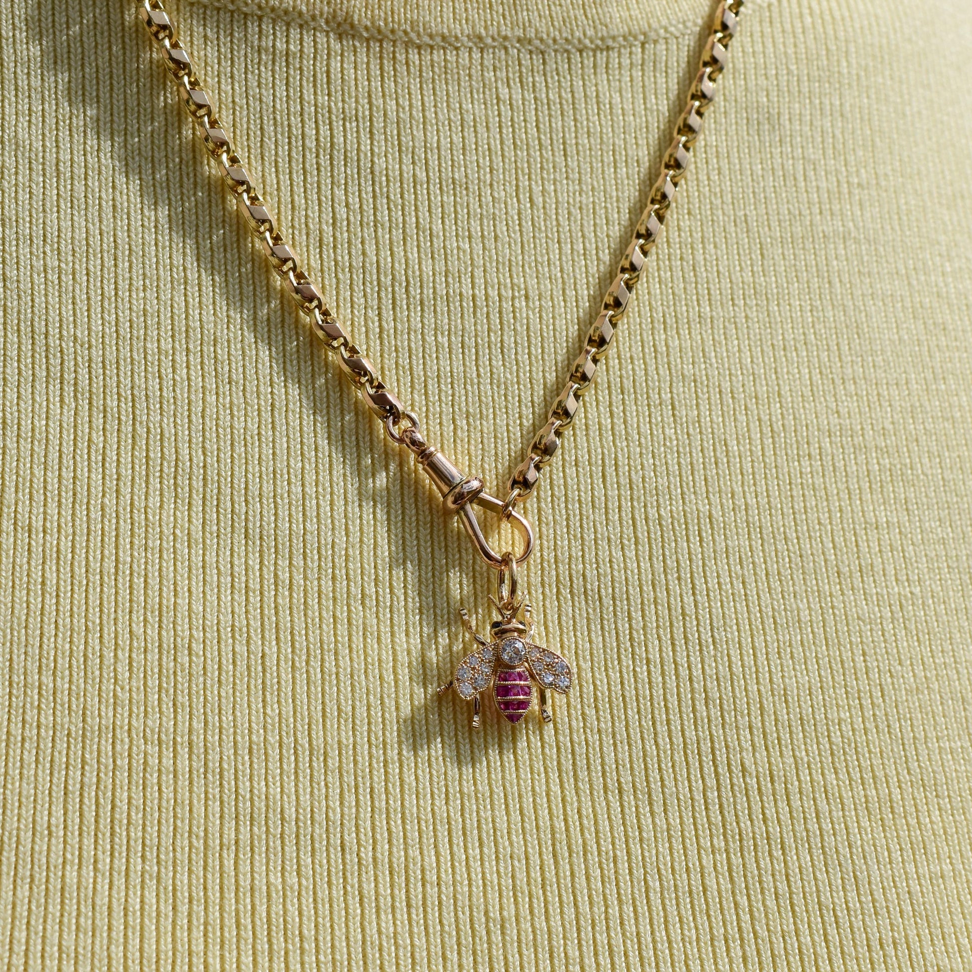 French Cut Ruby and Diamond 18ct Gold Insect Bee Pendant