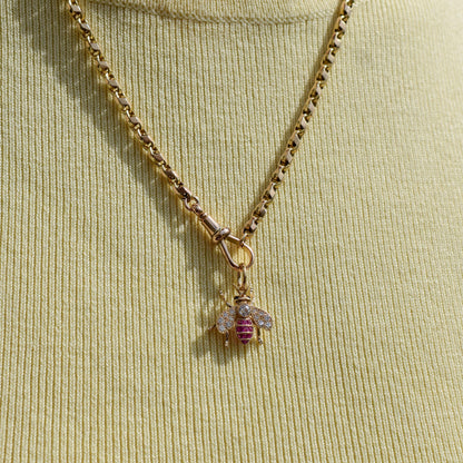 French Cut Ruby and Diamond 18ct Gold Insect Bee Pendant