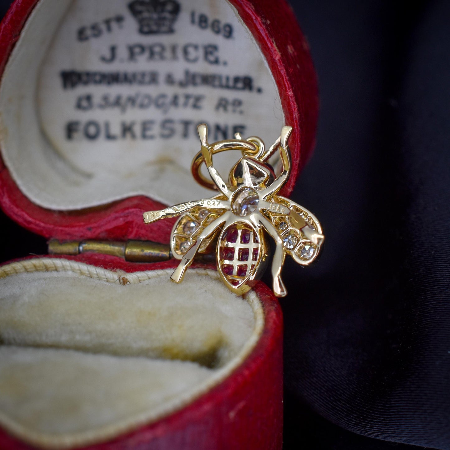 French Cut Ruby and Diamond 18ct Gold Insect Bee Pendant
