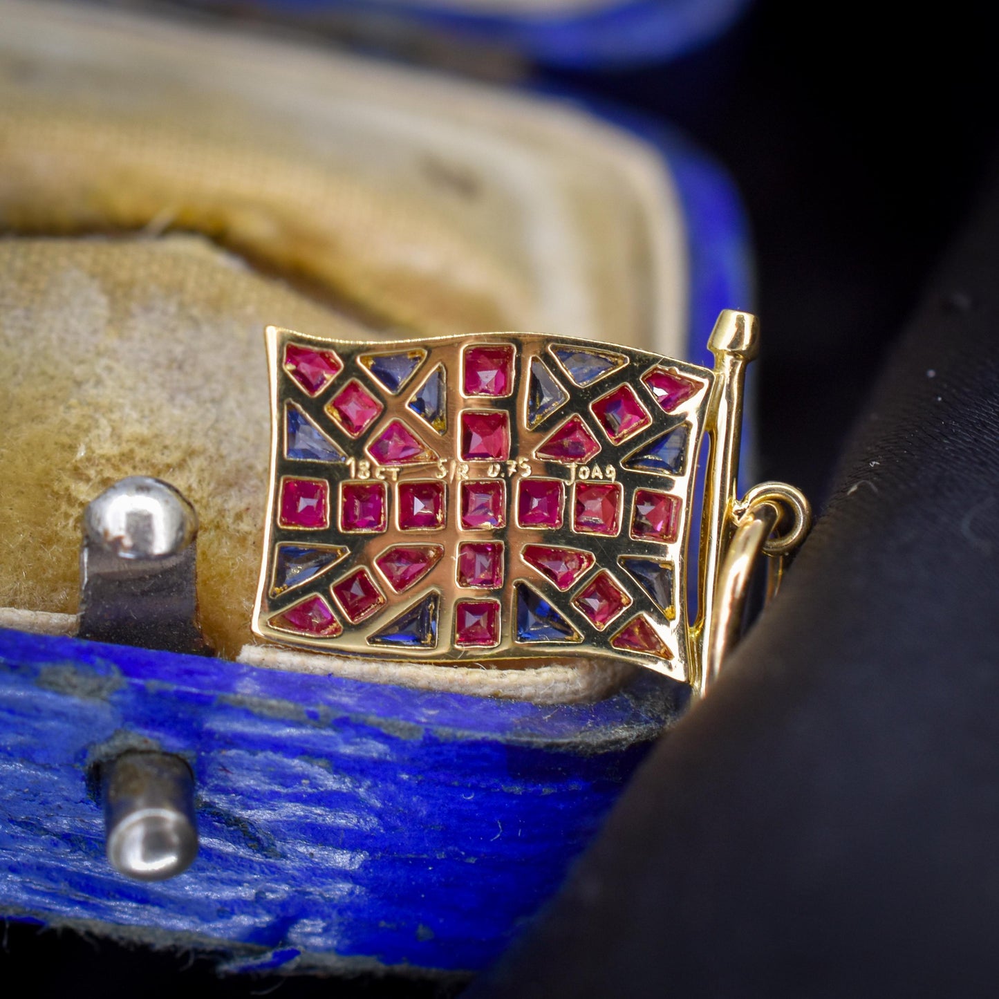 Ruby Sapphire 18ct Gold Union Jack UK GB Flag Charm Pendant