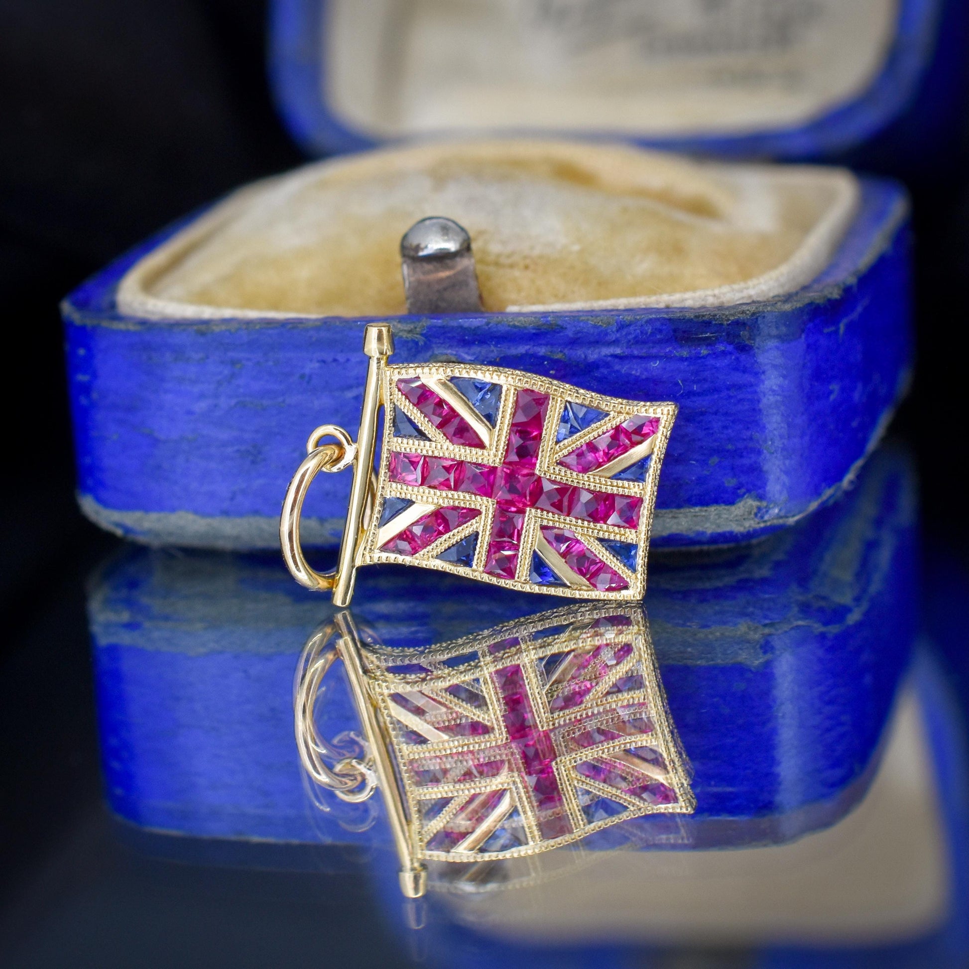 Ruby Sapphire 18ct Gold Union Jack UK GB Flag Charm Pendant