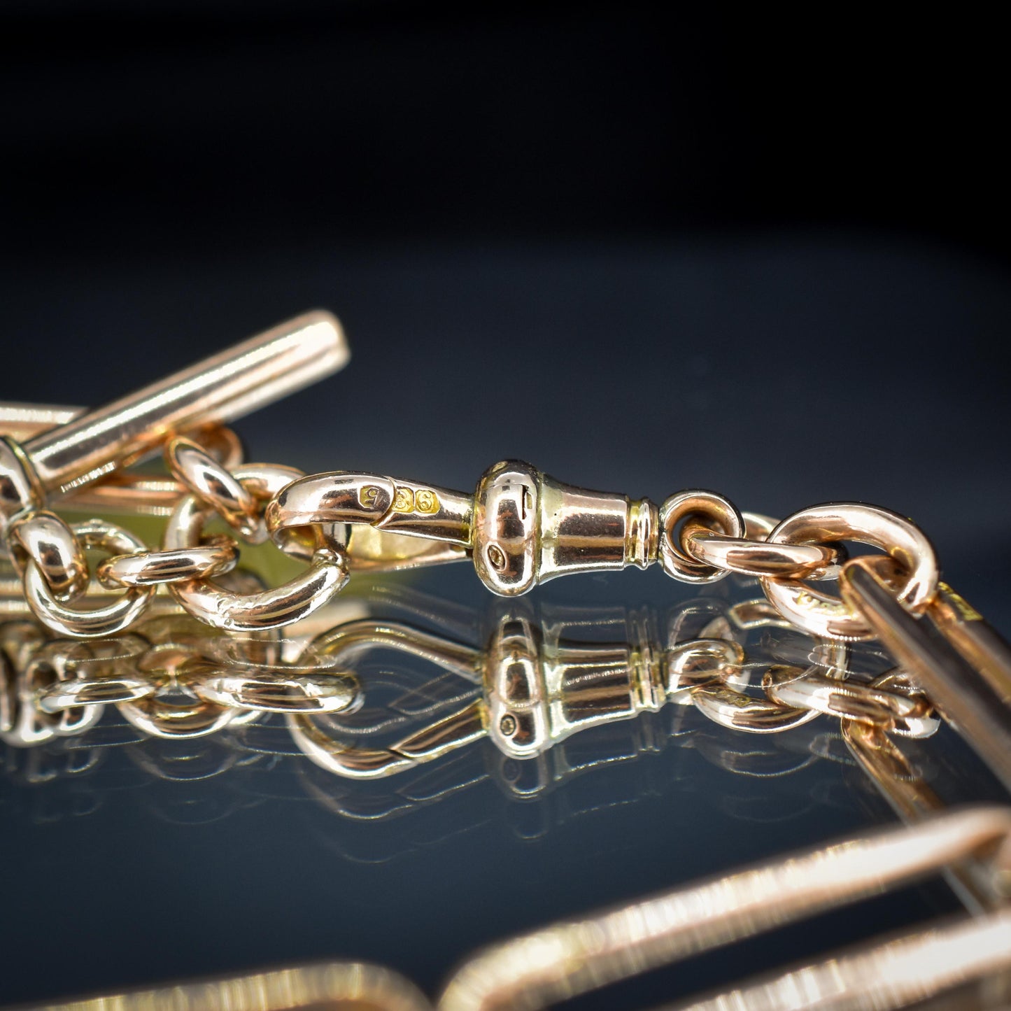 Antique Chester '1895' 9ct Gold Trombone Link Bracelet with Dog Clip and T-bar 7.75"