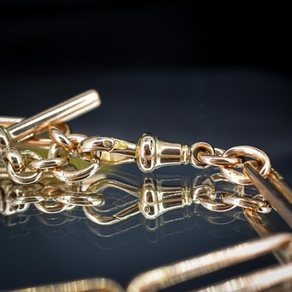Antique Chester '1895' 9ct Gold Trombone Link Bracelet with Dog Clip and T-bar 7.75"