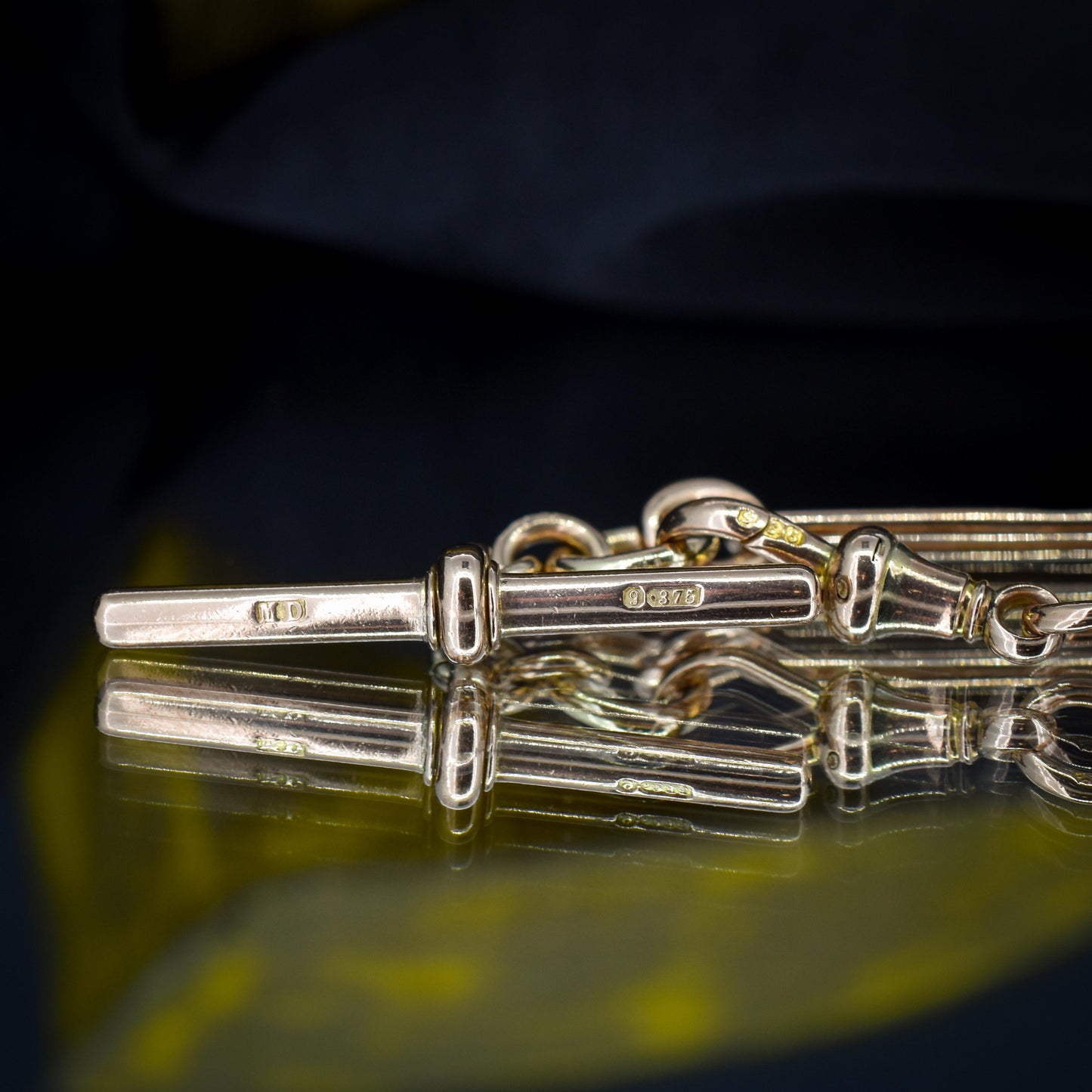 Antique Chester '1895' 9ct Gold Trombone Link Bracelet with Dog Clip and T-bar 7.75"