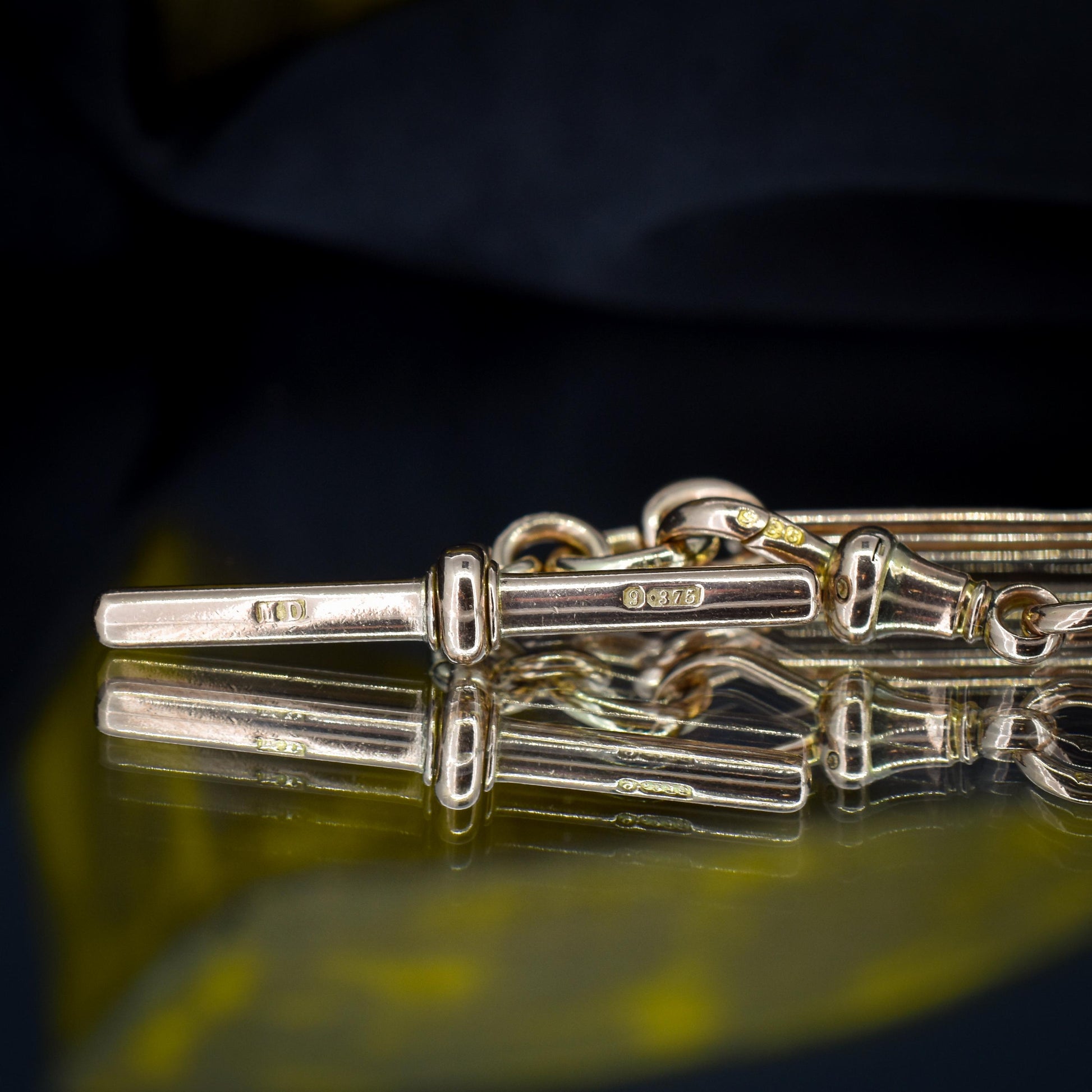 Antique Chester '1895' 9ct Gold Trombone Link Bracelet with Dog Clip and T-bar 7.75"