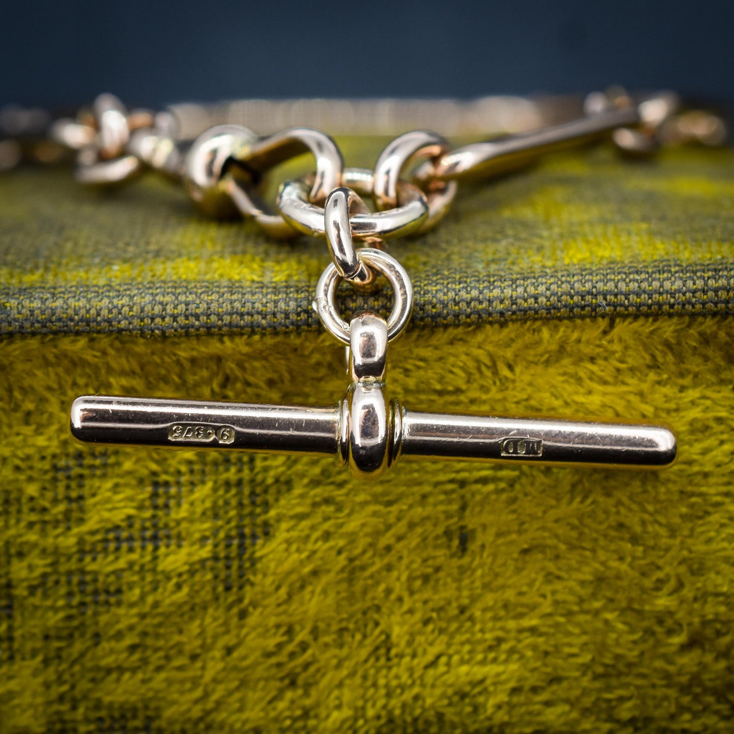 Antique Chester '1895' 9ct Gold Trombone Link Bracelet with Dog Clip and T-bar 7.75"