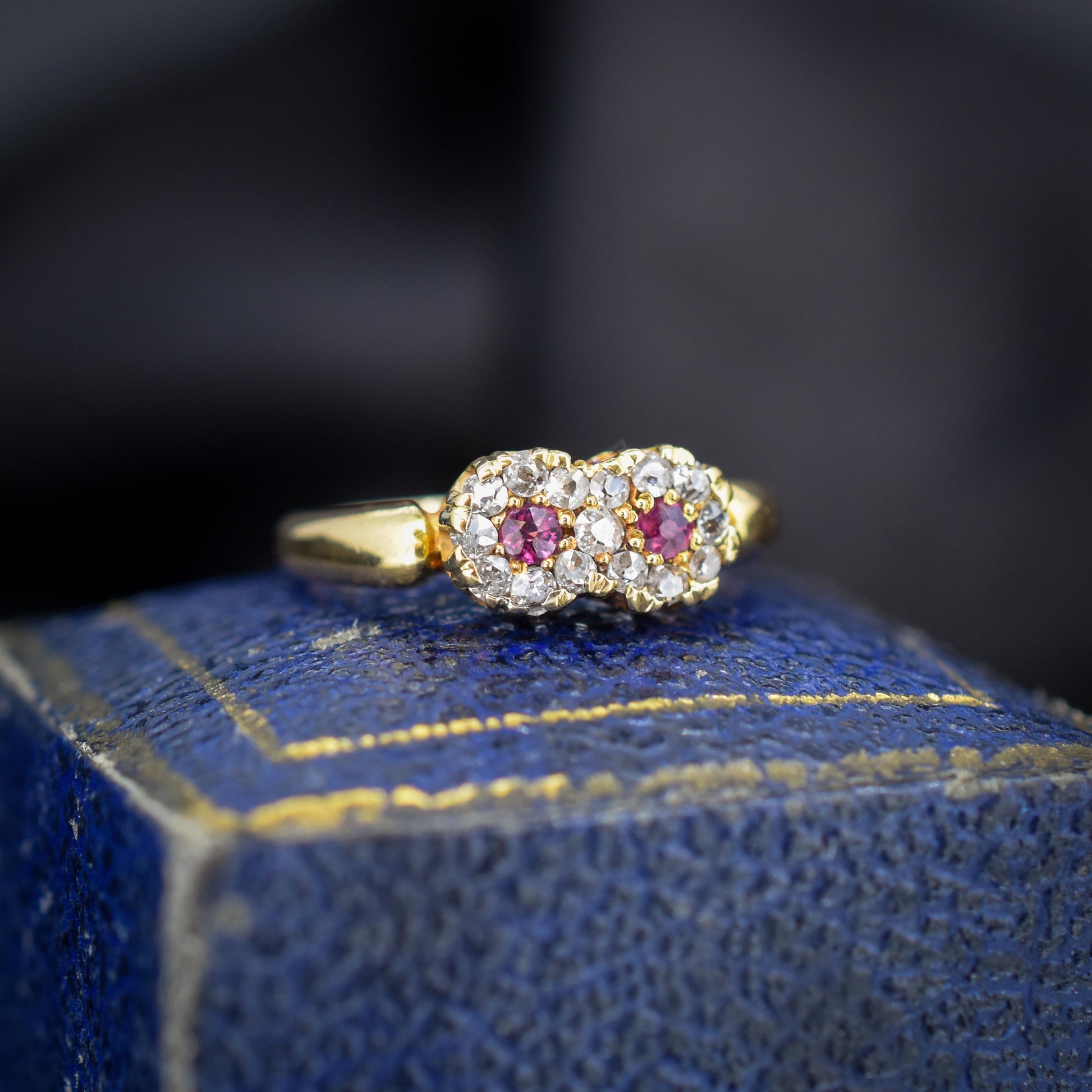 Antique Ruby and Diamond Double Cluster Infinity 18ct Yellow Gold Ring