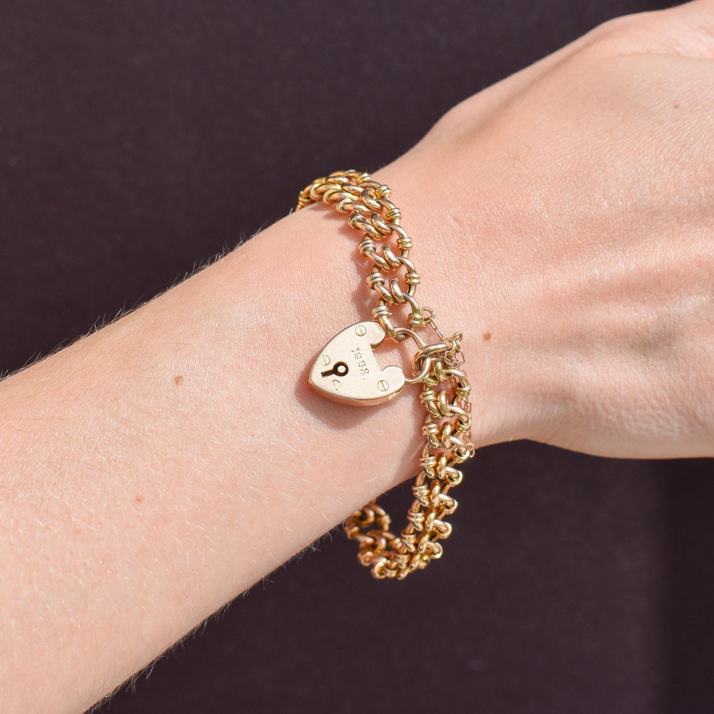 Antique Heart Padlock Fancy Gate 15ct Gold Bracelet