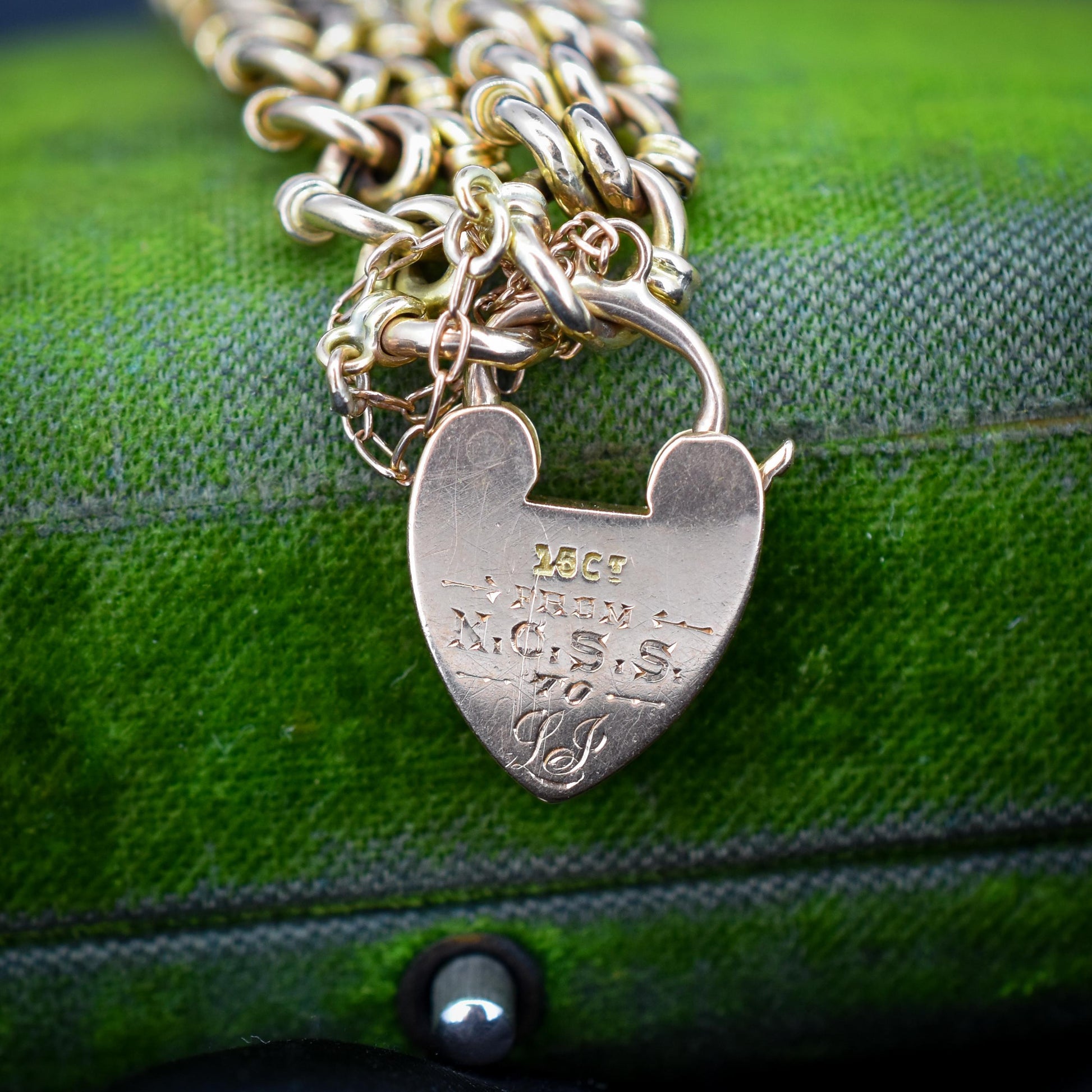 Antique Heart Padlock Fancy Gate 15ct Gold Bracelet