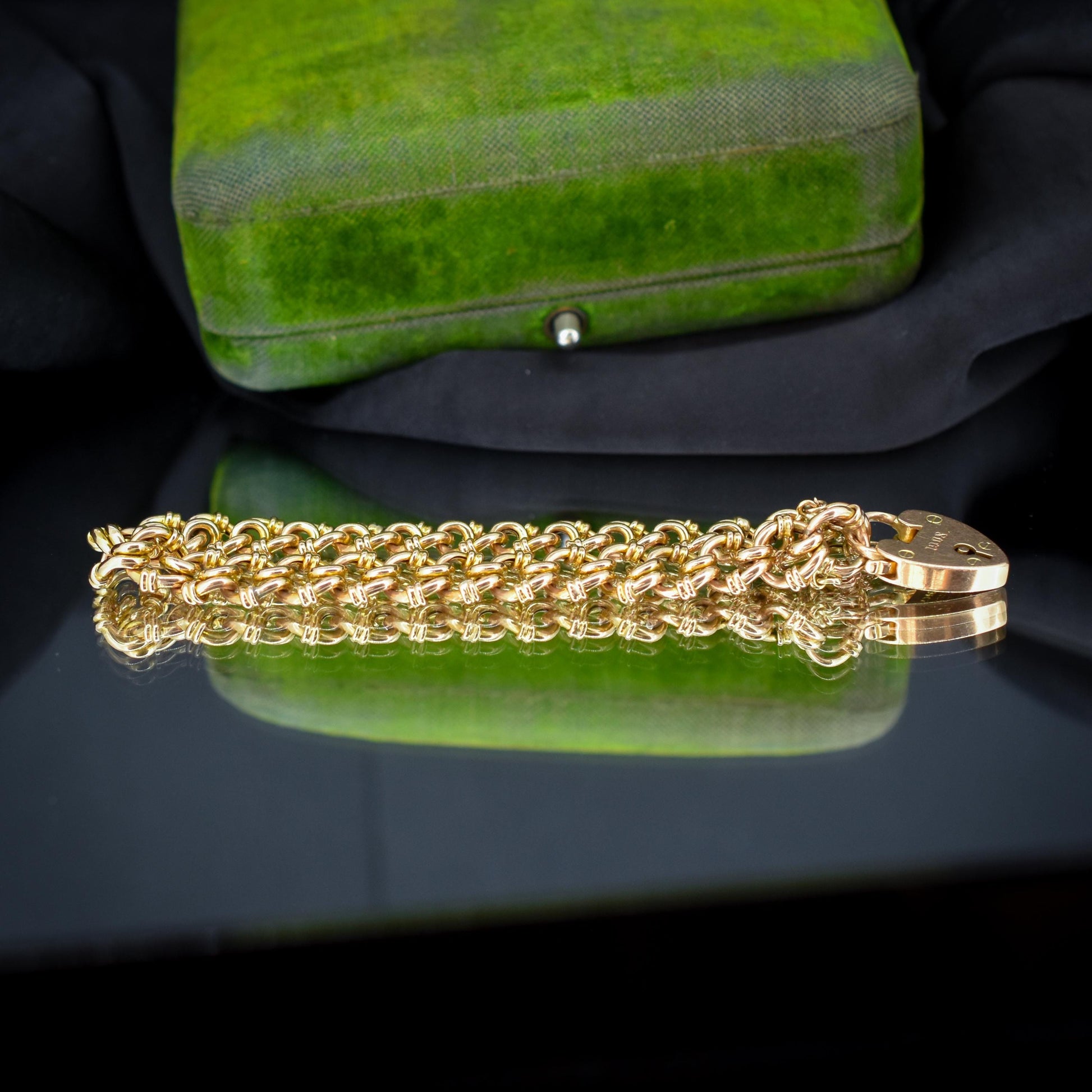 Antique Heart Padlock Fancy Gate 15ct Gold Bracelet