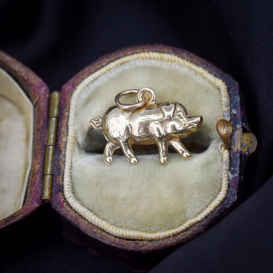 Vintage 9ct Gold Lucky Pig Charm Pendant | London 1966