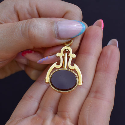 Antique 18ct Gold Bloodstone Agate Spinning Fob Watch Key Pendant | Dated 1879