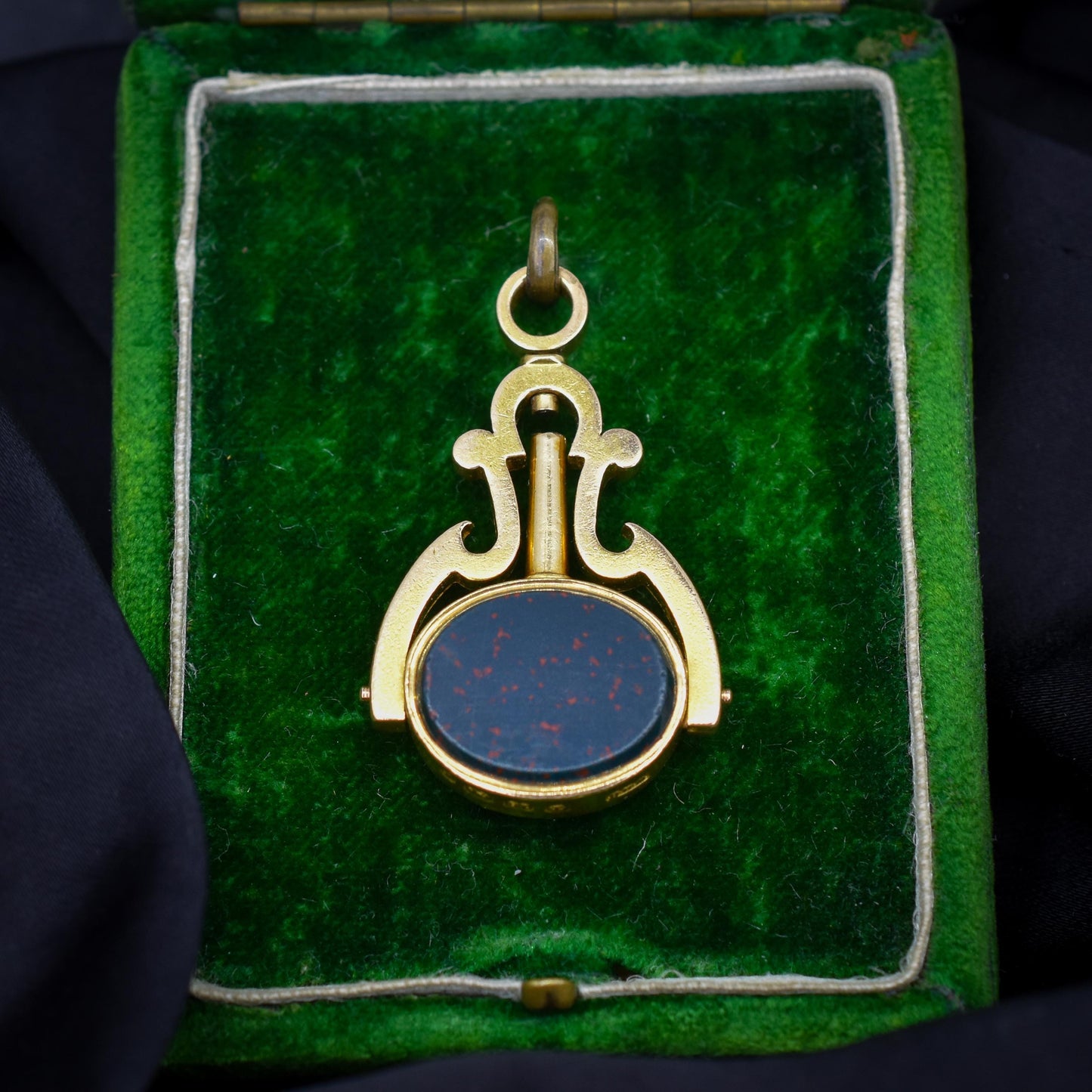 Antique 18ct Gold Bloodstone Agate Spinning Fob Watch Key Pendant | Dated 1879