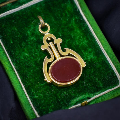 Antique 18ct Gold Bloodstone Agate Spinning Fob Watch Key Pendant | Dated 1879