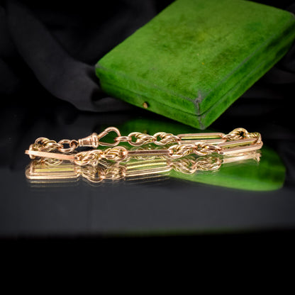 Antique Chester '1912' 9ct Gold Trombone and Love Knot Bracelet with Dog Clip | 7.75"