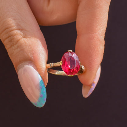 Vintage Art Deco 2.81ct Oval Ruby Solitaire 18ct Gold Ring
