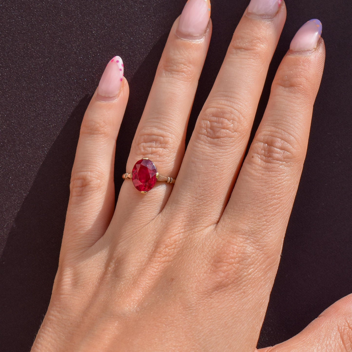 Vintage Art Deco 2.81ct Oval Ruby Solitaire 18ct Gold Ring