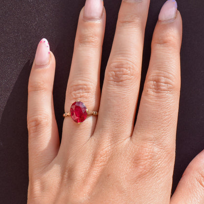 Vintage Art Deco 2.81ct Oval Ruby Solitaire 18ct Gold Ring