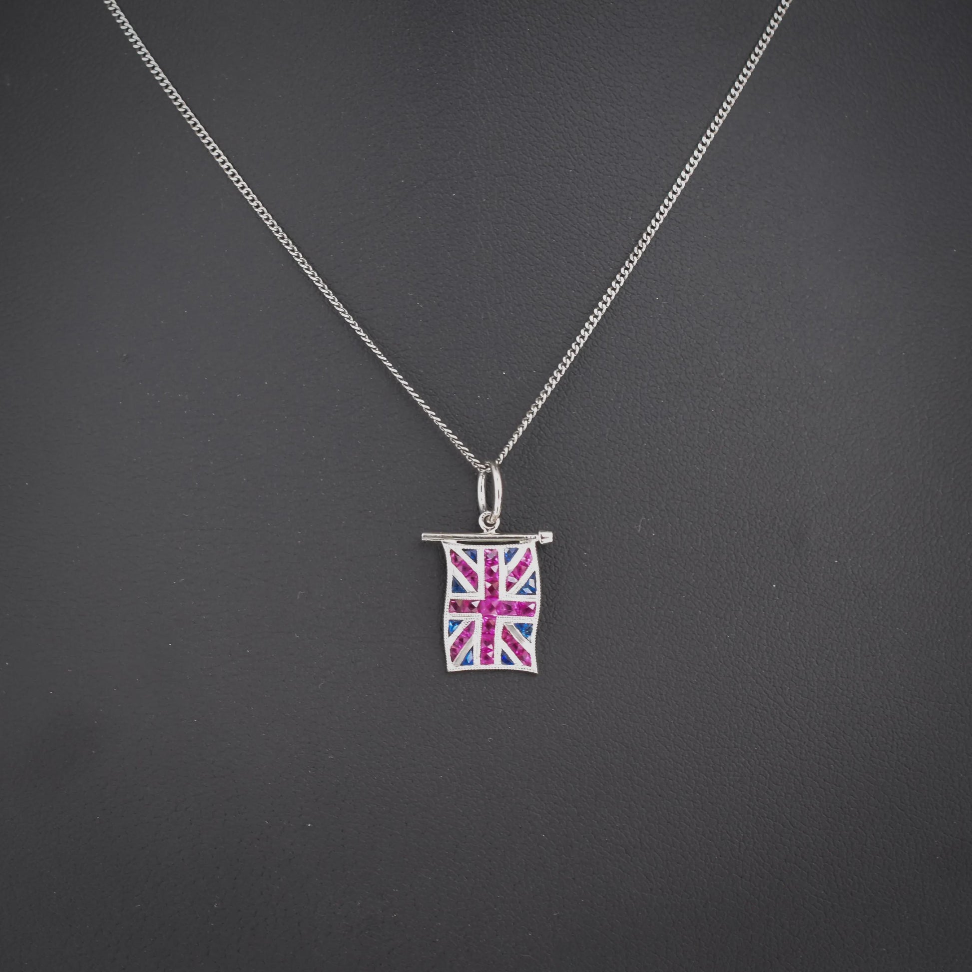 Ruby Sapphire Platinum Union Jack UK GB Flag Charm Pendant