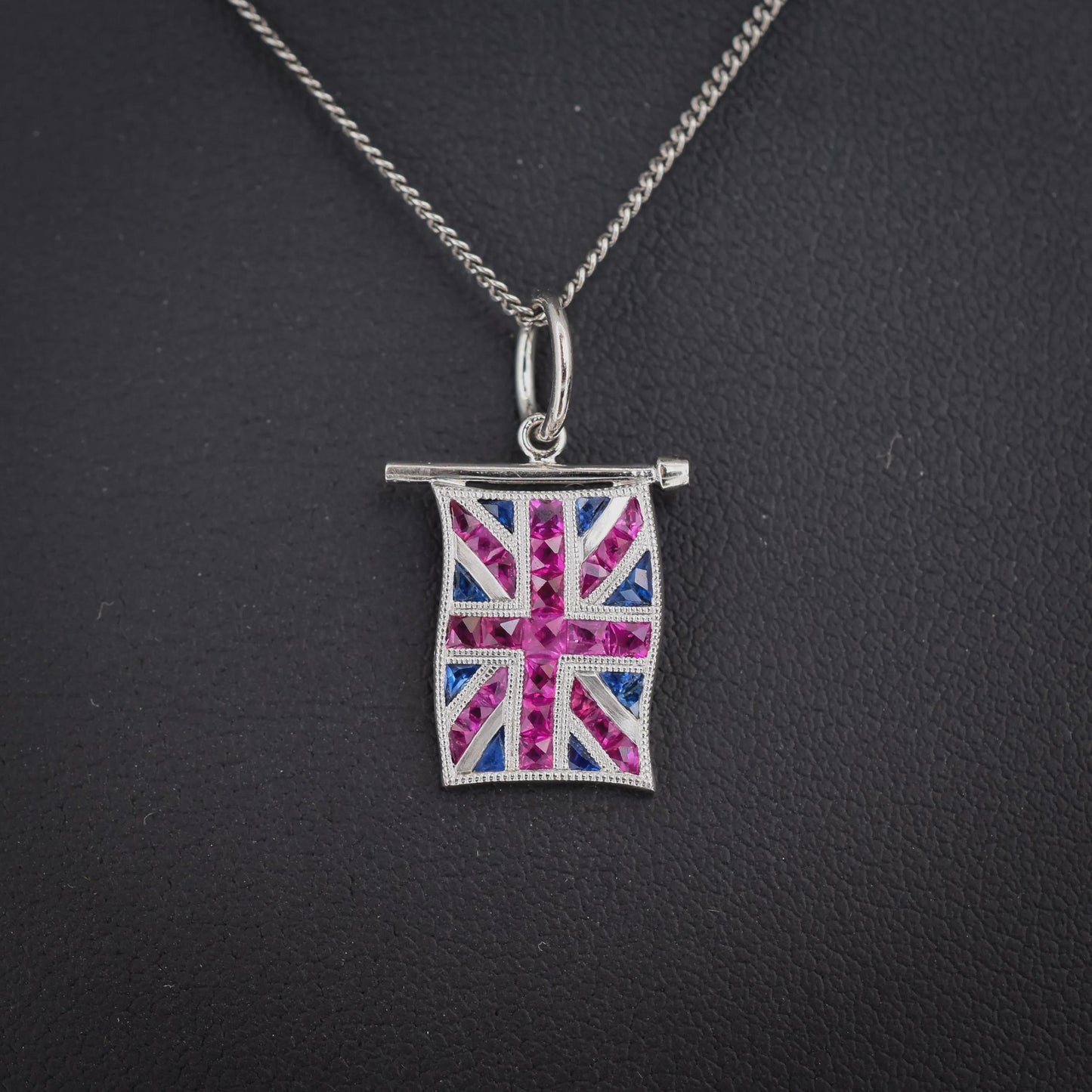 Ruby Sapphire Platinum Union Jack UK GB Flag Charm Pendant