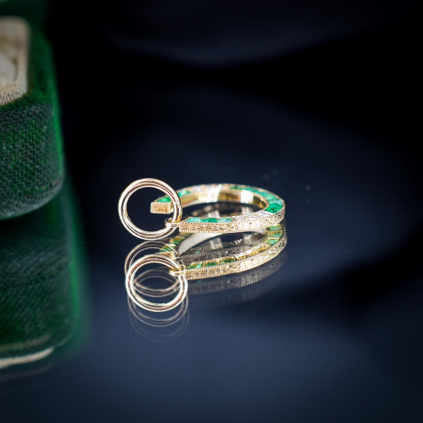 Emerald and Diamond Horseshoe 18ct Gold Charm Pendant