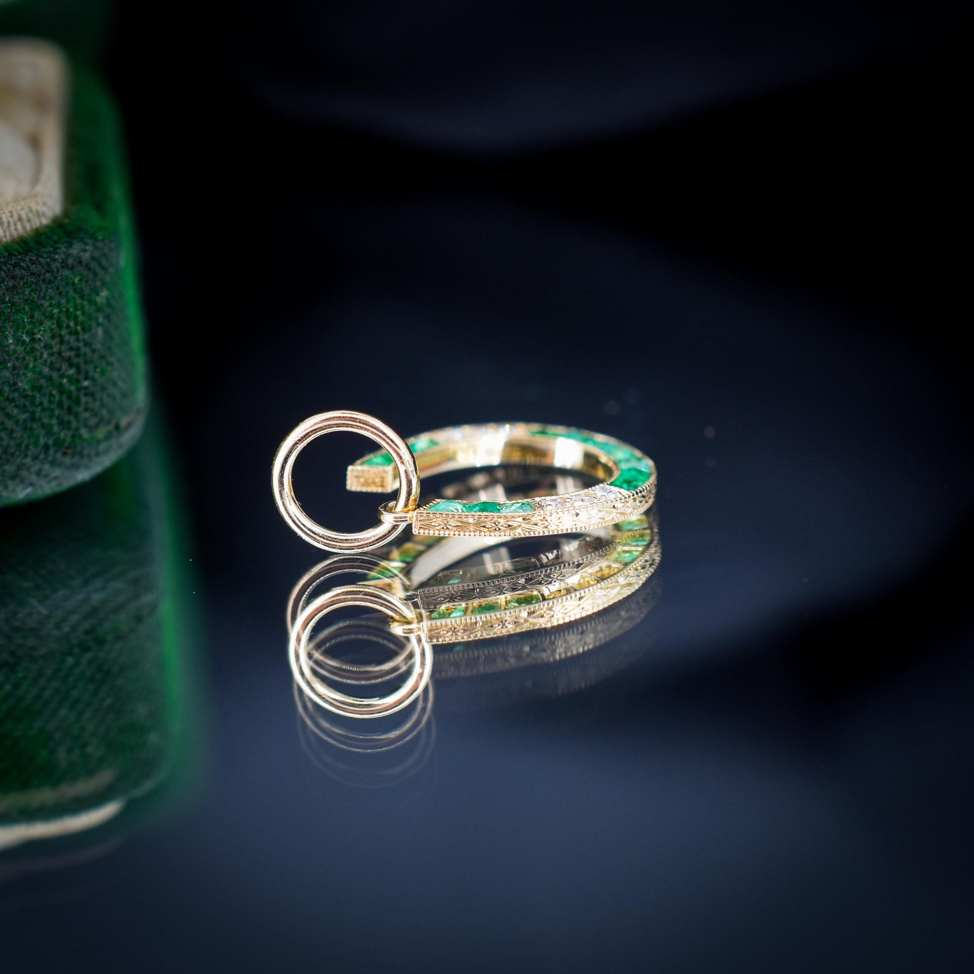 Emerald and Diamond Horseshoe 18ct Gold Charm Pendant