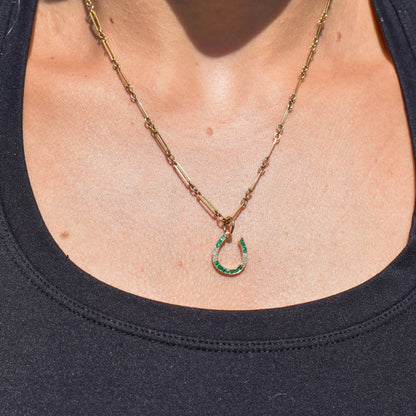Emerald and Diamond Horseshoe 18ct Gold Charm Pendant