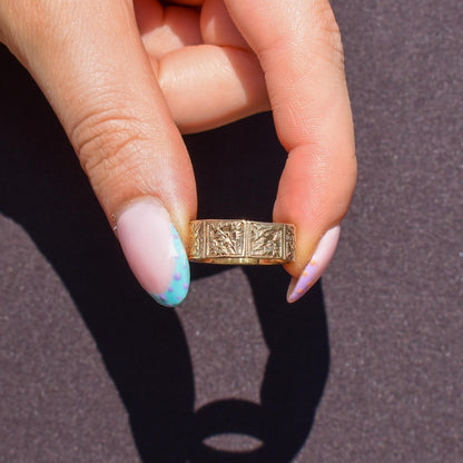 Antique Victorian 9ct Gold Fancy Patterned Wedding Cigar Band Ring | Dated 1889