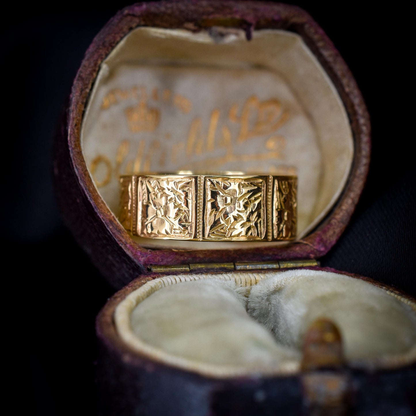Antique Victorian 9ct Gold Fancy Patterned Wedding Cigar Band Ring | Dated 1889