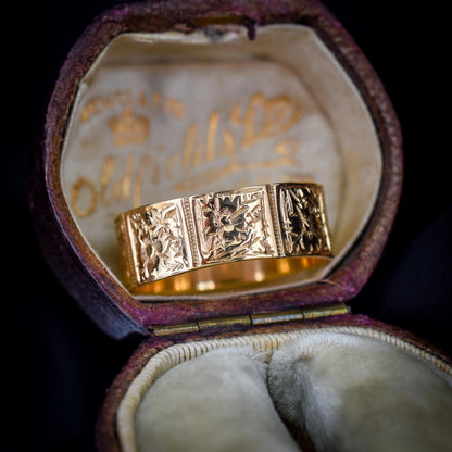 Antique Victorian 9ct Gold Fancy Patterned Wedding Cigar Band Ring | Dated 1889