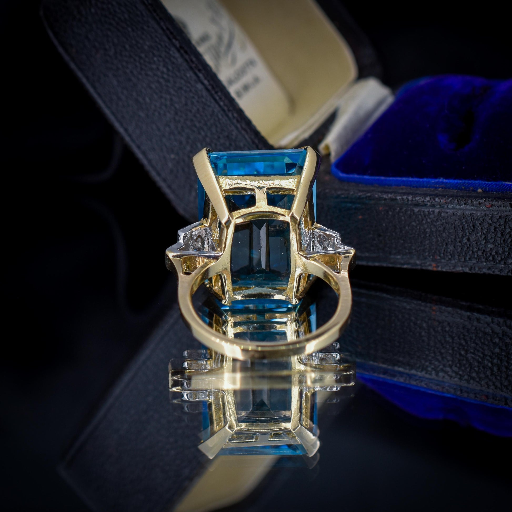 26ct Blue Topaz and Diamond Gold Statement Cocktail Ring | Art Deco Style