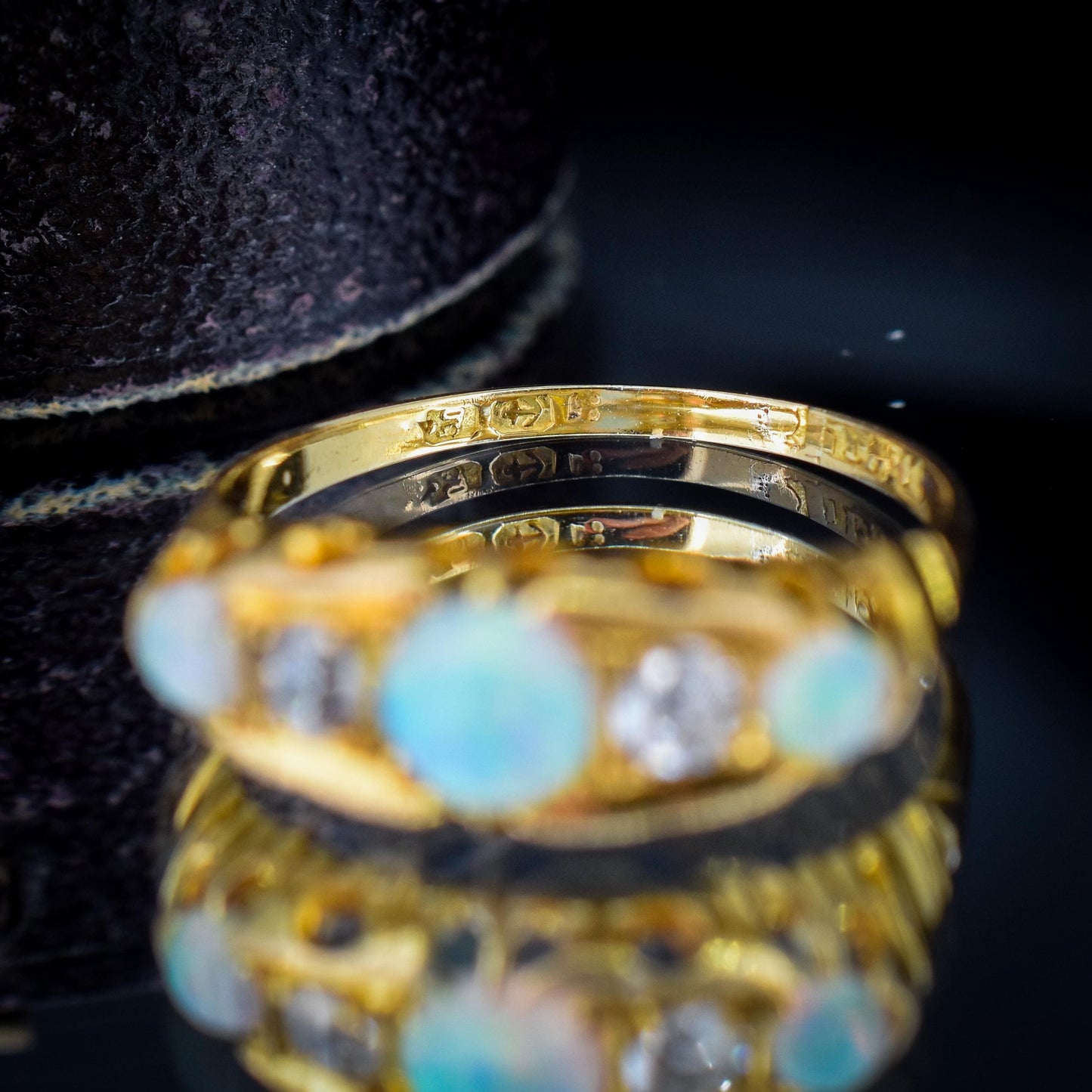 Antique Natural Opal and Diamond 18ct Gold Boat Ring | Birmingham 1906