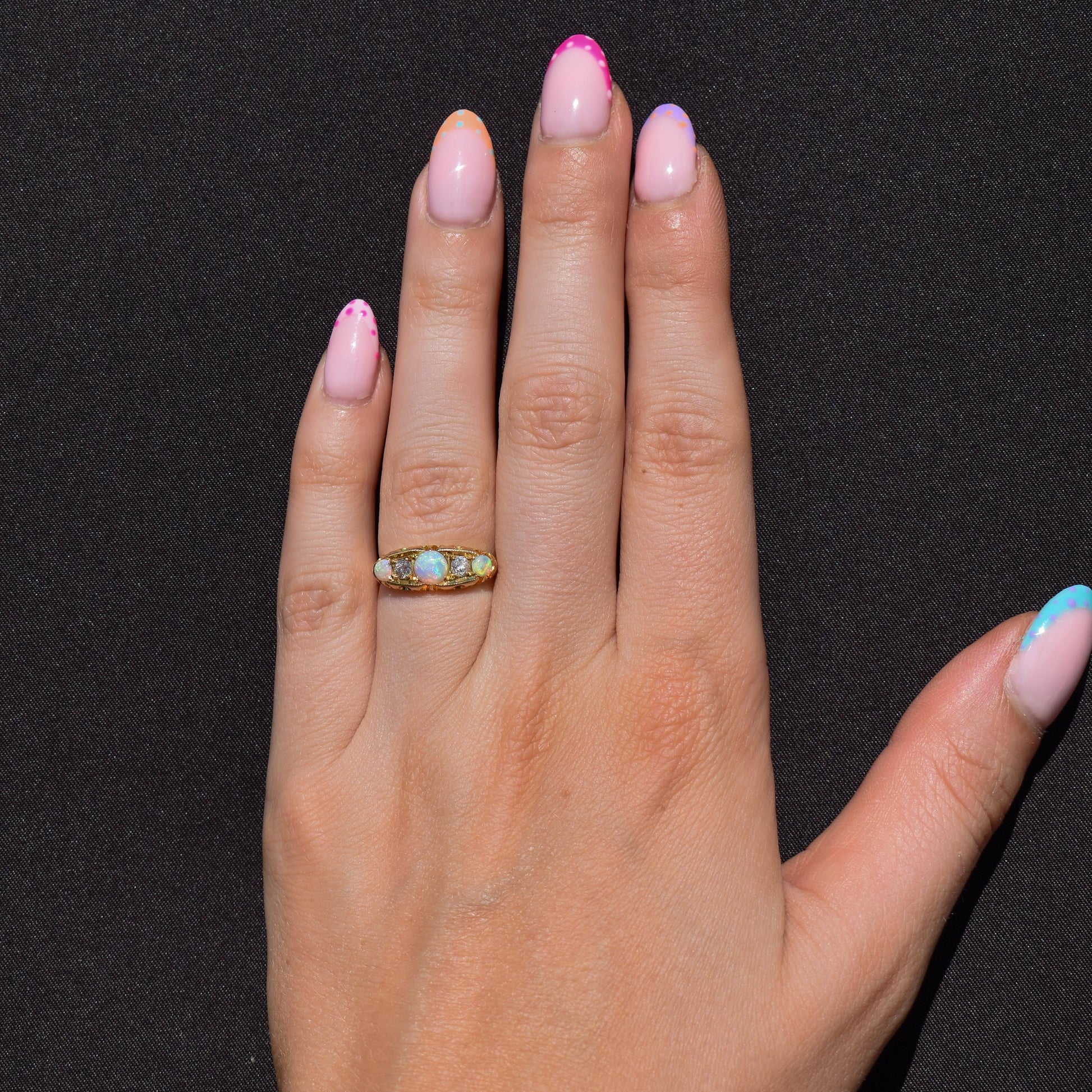 Antique Natural Opal and Diamond 18ct Gold Boat Ring | Birmingham 1906