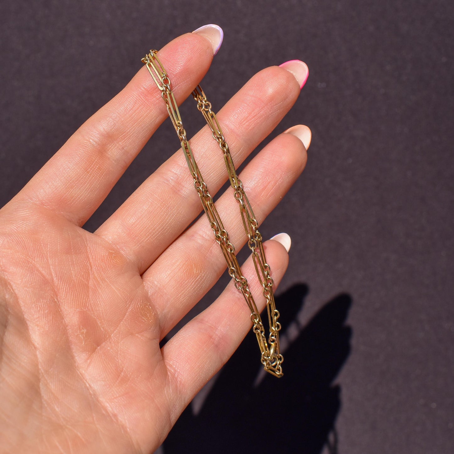 Antique 9ct Yellow Gold Paperlink Chain with Bolt ring | 17.5" Length