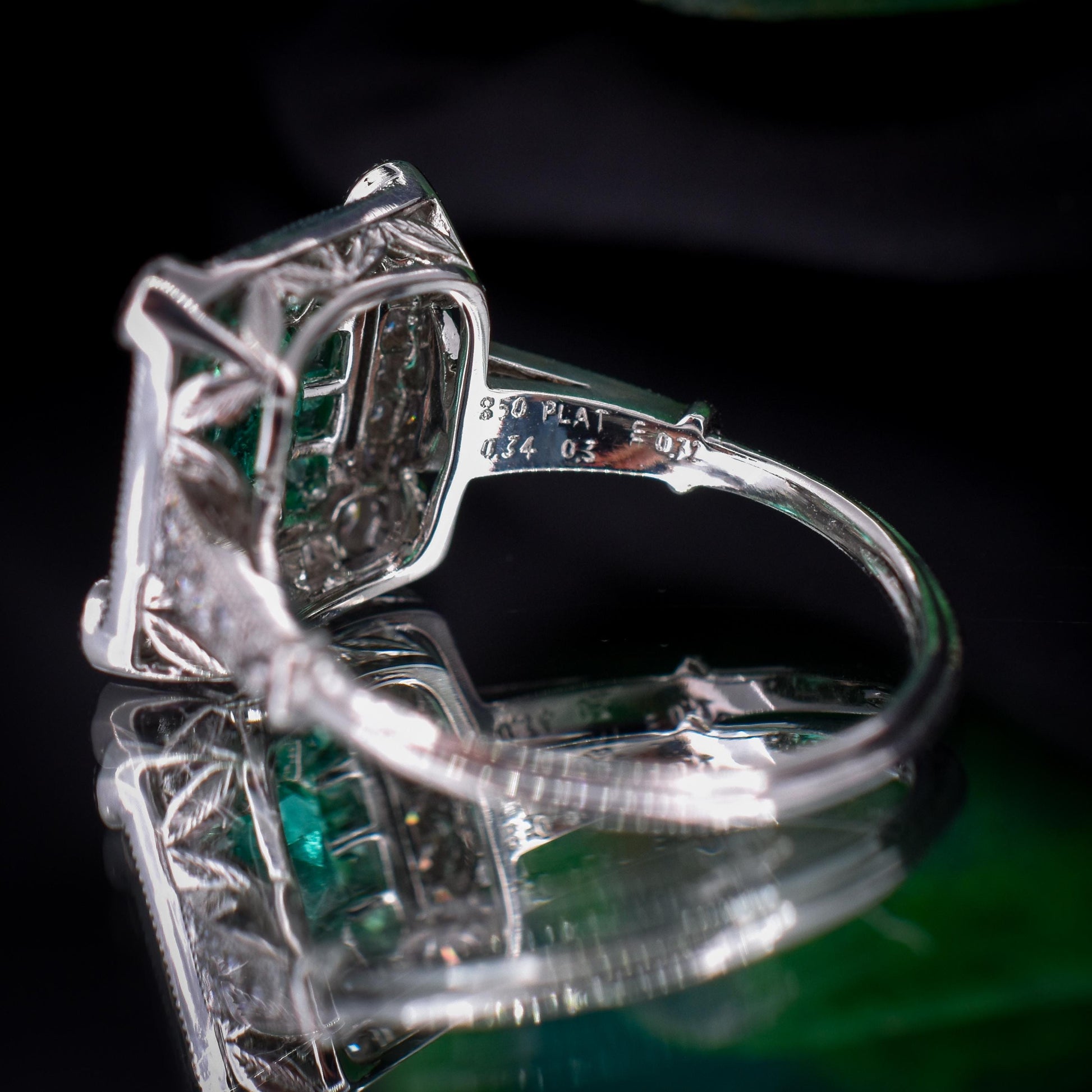 Art Deco Style Natural Emerald and Diamond Platinum Cocktail Ring
