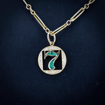 Diamond and Emerald Number Seven 'Lucky 7' 18ct Gold Charm Pendant