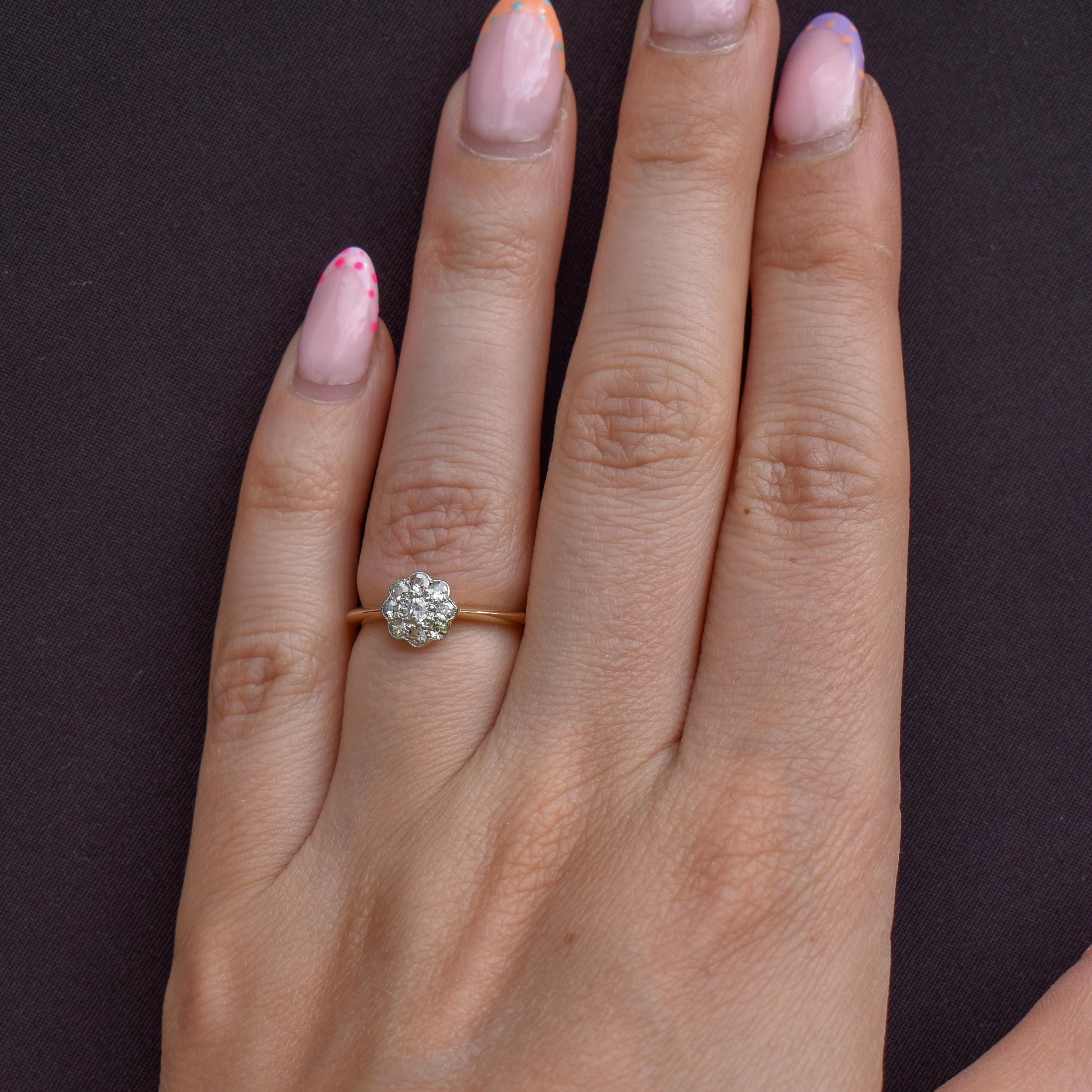 Antique Diamond Cluster Daisy 18ct Gold and Platinum Ring