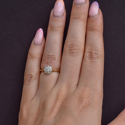 Antique Diamond Cluster Daisy 18ct Gold and Platinum Ring