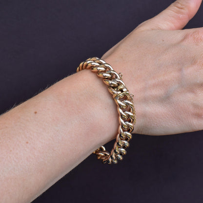 Antique Engraved Curb Link Rolled Gold Bracelet | 7"