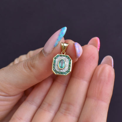 Pre-Loved Emerald and Diamond 9ct Gold Pendant Charm