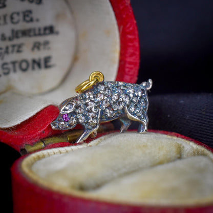 Rose-cut Diamond and Ruby Pig Charm Pendant