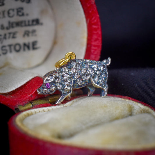 Rose-cut Diamond and Ruby Pig Charm Pendant