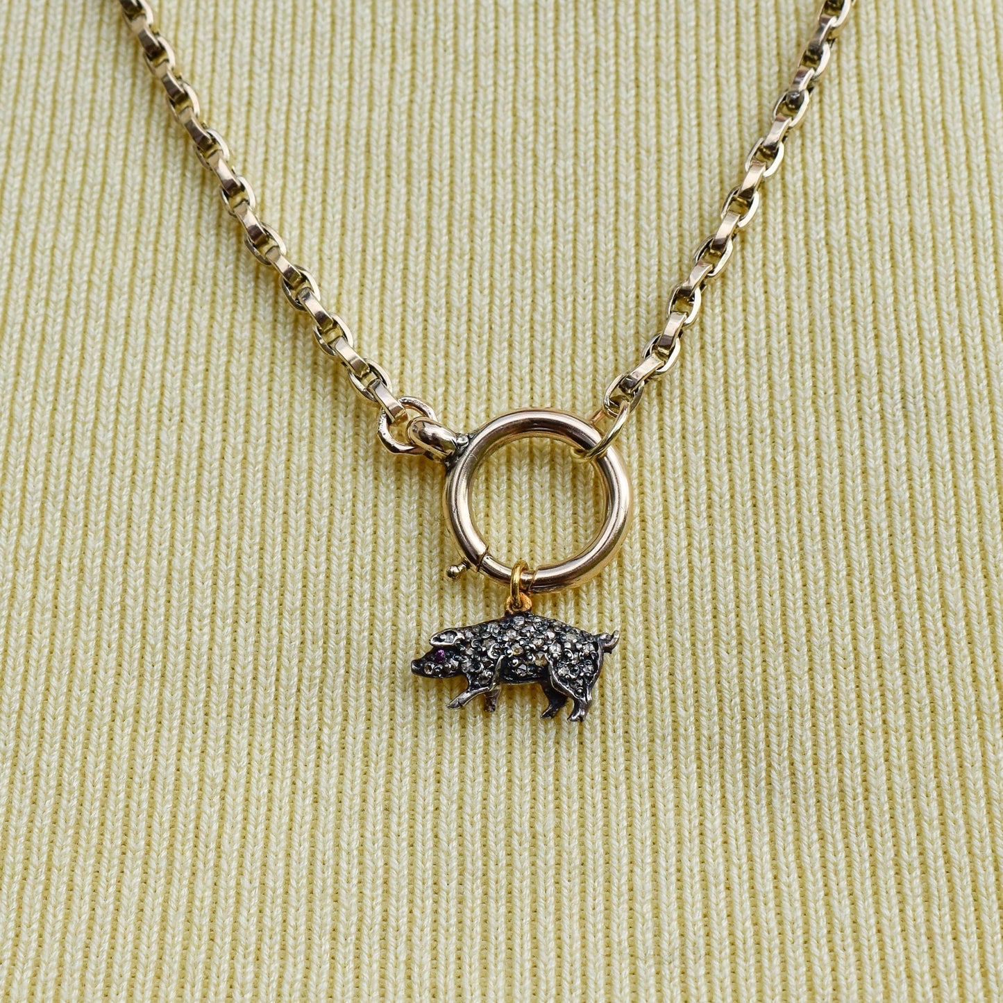 Rose-cut Diamond and Ruby Pig Charm Pendant