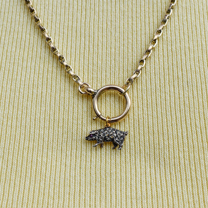 Rose-cut Diamond and Ruby Pig Charm Pendant