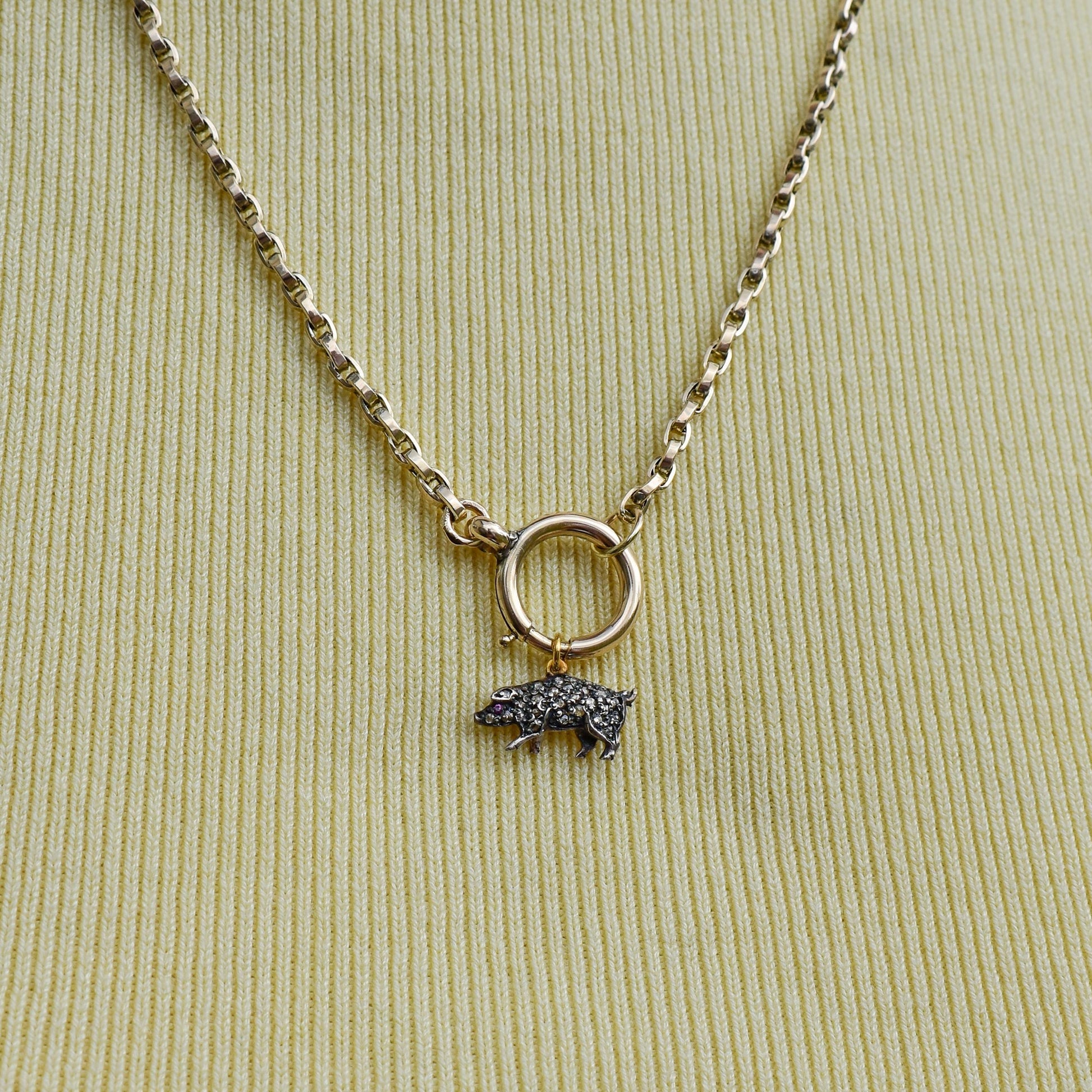 Rose-cut Diamond and Ruby Pig Charm Pendant